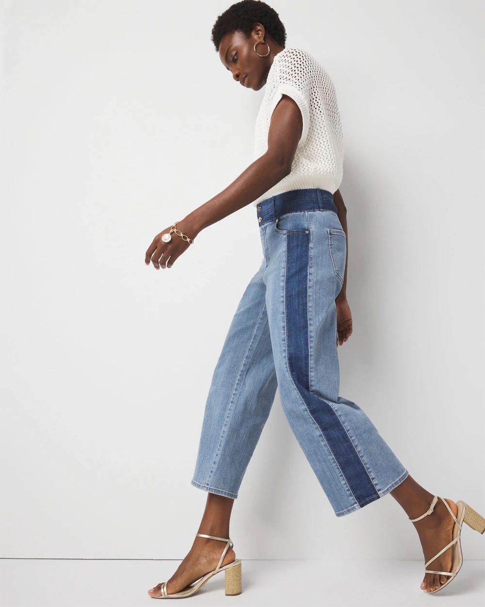 数量限定セール  Extra High-Rise White | Jean Cropped Leg Wide Colorblocked ボトムス・スパッツ